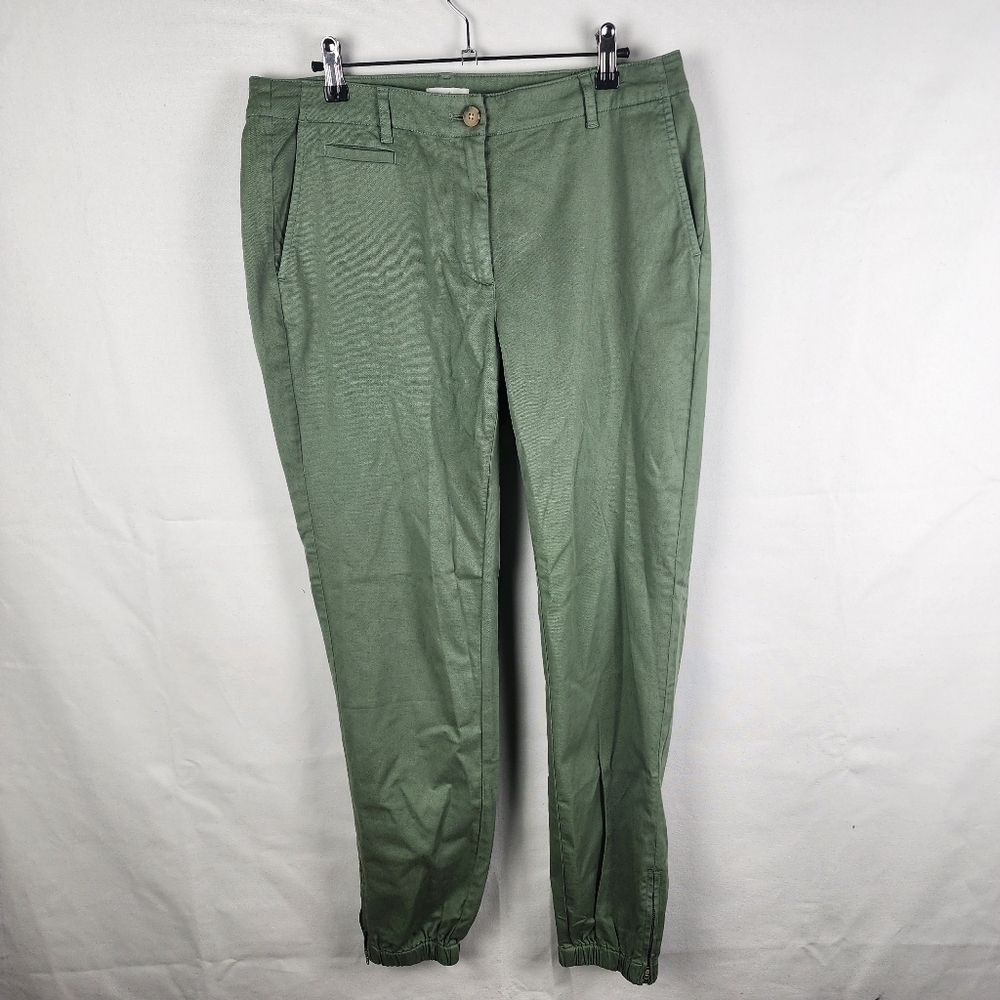 J. Jill Chino Jogger Pants Petite Size 8 Tall Green Stretch Zipper Elastic Leg